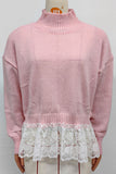 Mock Neck Lace Hem Knit Sweater
