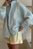 Pom-Pom Trim Zip-Up Mock Neck Jacket