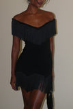 Off-Shoulder Fringe Casual Dress