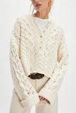 Cable Knit Button-Front V-Neck Sweater