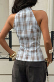 Polka Dot Halter Button-Front Tank
