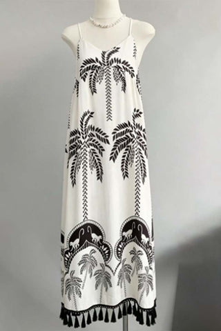 Flowing Palm Print Vacation Dress