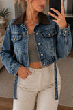 Contrast Collar Crop Denim Jacket