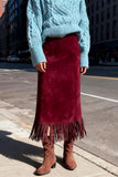 Fringe Hem Slip Midi Skirt