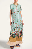 Fringe Short Sleeve Floral Maxi Dress