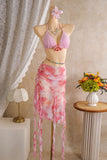 Floral Halter Ruffled Wrap Bikini Set