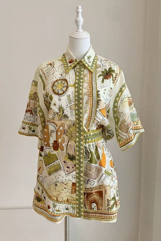 Boho Print Shirt and Shorts Set