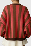Striped Open-Front Batwing Sleeve Cardigan