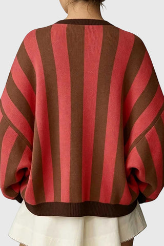 Striped Open-Front Batwing Sleeve Cardigan