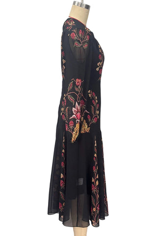 Floral Tie-Neck Puff Sleeve Dress