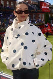 Polka Dot Stand Collar Zip-Up Jacket