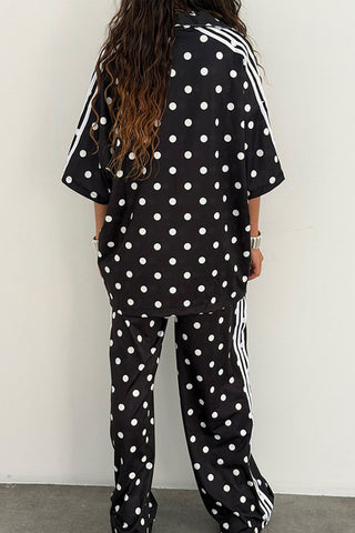Polka Dot V-Neck Wide-Leg Pants Set