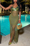 Sequin Halter Fringe Bodycon Vacation Dress