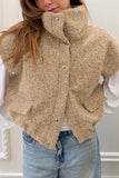 High-Collar Snap Button Fuzzy Vest