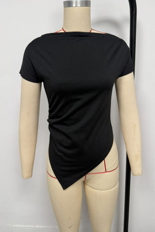 Boat Neck Asymmetrical Ruched Top