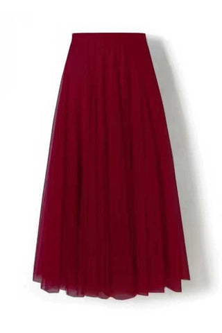 Sheer Tulle High-Waist A-Line Midi Skirt