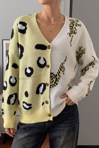 Animal Print V-Neck Button Front Cardigan