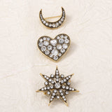 Crystal Star Moon Heart Brooch Set