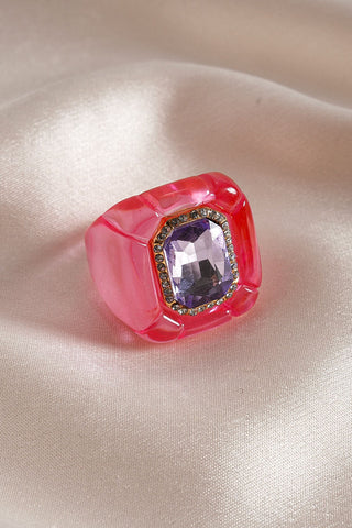 Square Gemstone Resin Statement Ring