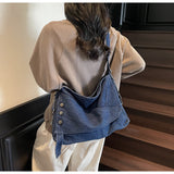Button Denim Hobo Bag