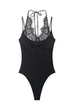 Lace Insert Tie-Back Sleeveless Bodysuit