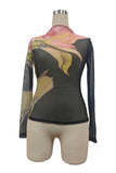 Floral Sheer Mesh Mock Neck Top