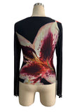 Sheer Mesh Floral Print Long Sleeve Top