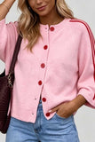 Striped Sleeve Button-Front Knit Cardigan