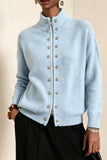Mock Neck Zip Front Military Cardigan