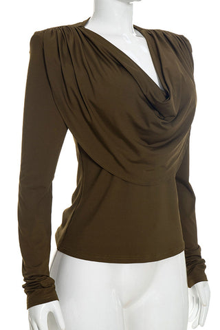 Cowl Neck Long Sleeve Fitted Top