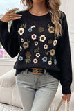 Floral Applique Crew Neck Sweater