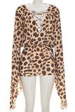 Lace-Up V-Neck Leopard Mini Dress