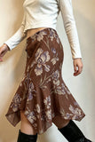 Floral Midi Skirt with Asymmetric Hem