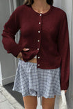 Button-Front Ribbed Knit Cardigan
