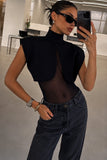 Mock Neck Cape Overlay Sheer Bodysuit