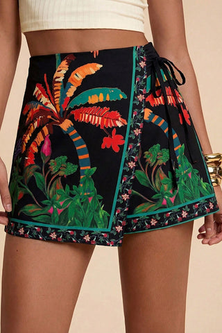 Wrap-Style Printed Skirt Shorts