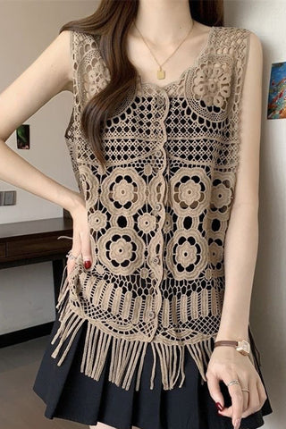 Sleeveless Crochet Fringe Tank