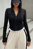 Ribbed Zip-Front Hooded Crop Hoodie