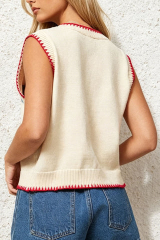 Fish Knit Vest with Trim