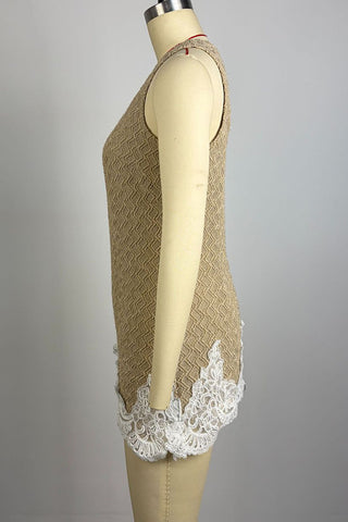 Textured Lace Trim Mini Dress