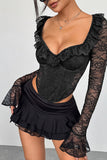 Ruffle Sweetheart Neck Lace Bell Sleeve Blouse