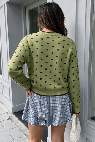 Polka Dot Knit Button-Front Cardigan
