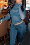 Sheer Mock Neck Crop Top and Capri Pants Set