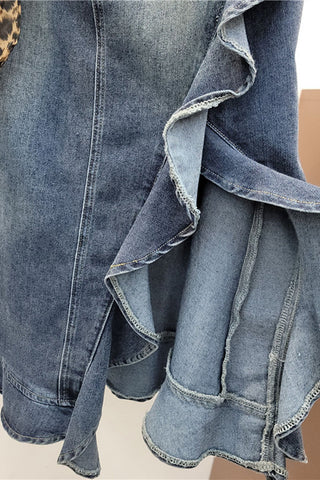 Ruffle Hem Asymmetrical Denim Skirt