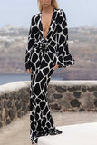 Abstract Print Twist Front Maxi Dress
