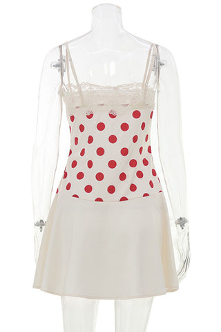 Lace Trim Polka Dot Spaghetti Strap Dress