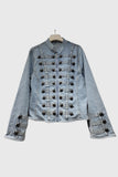 Military Button Zip Front Denim Jacket