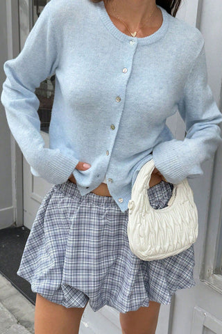 Button-Front Ribbed Knit Cardigan