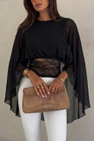 Sheer Bell Sleeve Lace Waist Blouse