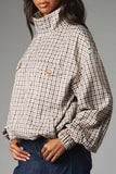 Plaid Mock Neck Zip-Up Jacket